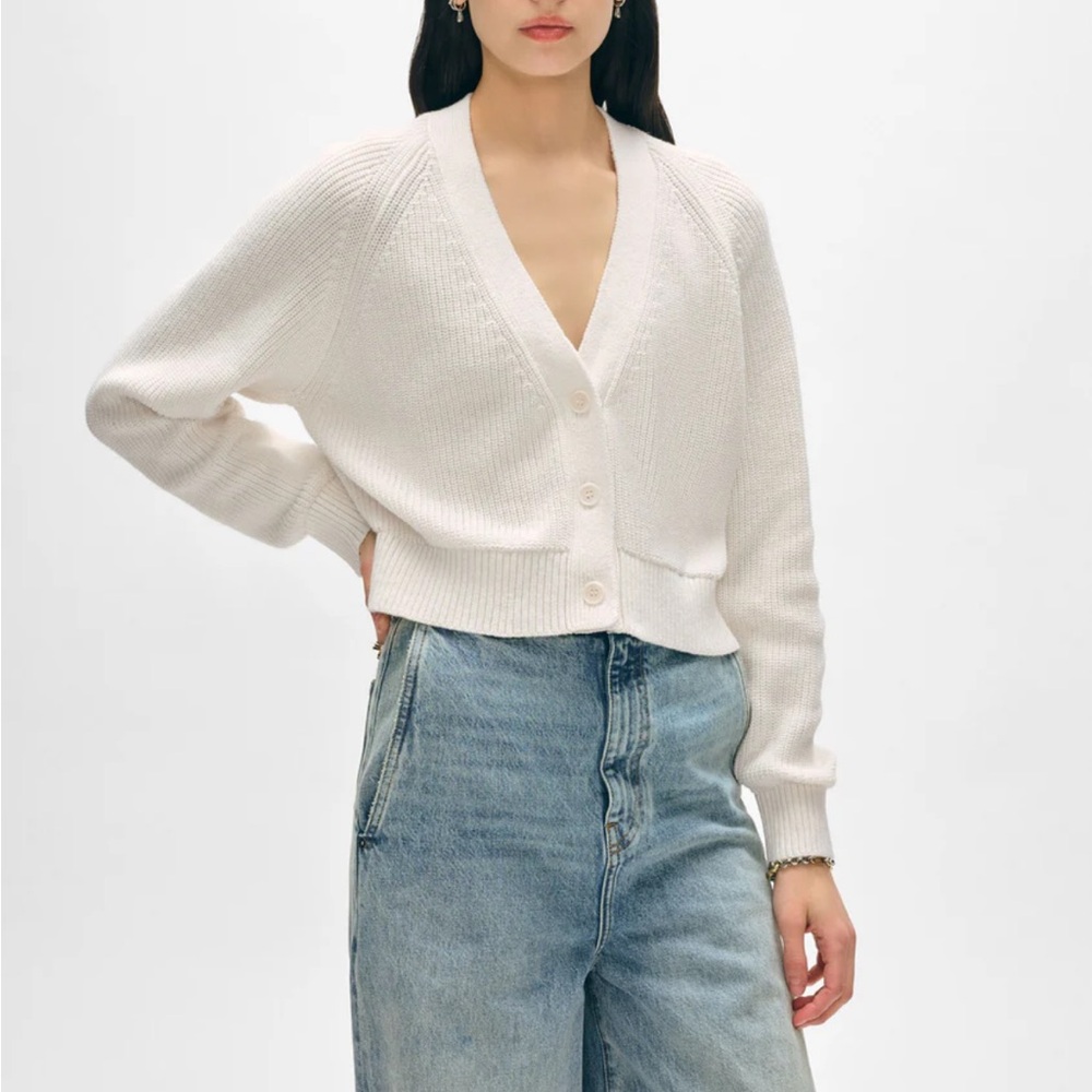 White + Warren Ivory Button-Up Cardigan